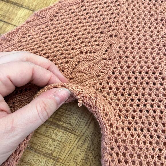 Vintage Beldoch Popper Open Knit Sweater Small Lace Up Salmon Pink Boho Festival - Picture 8 of 10